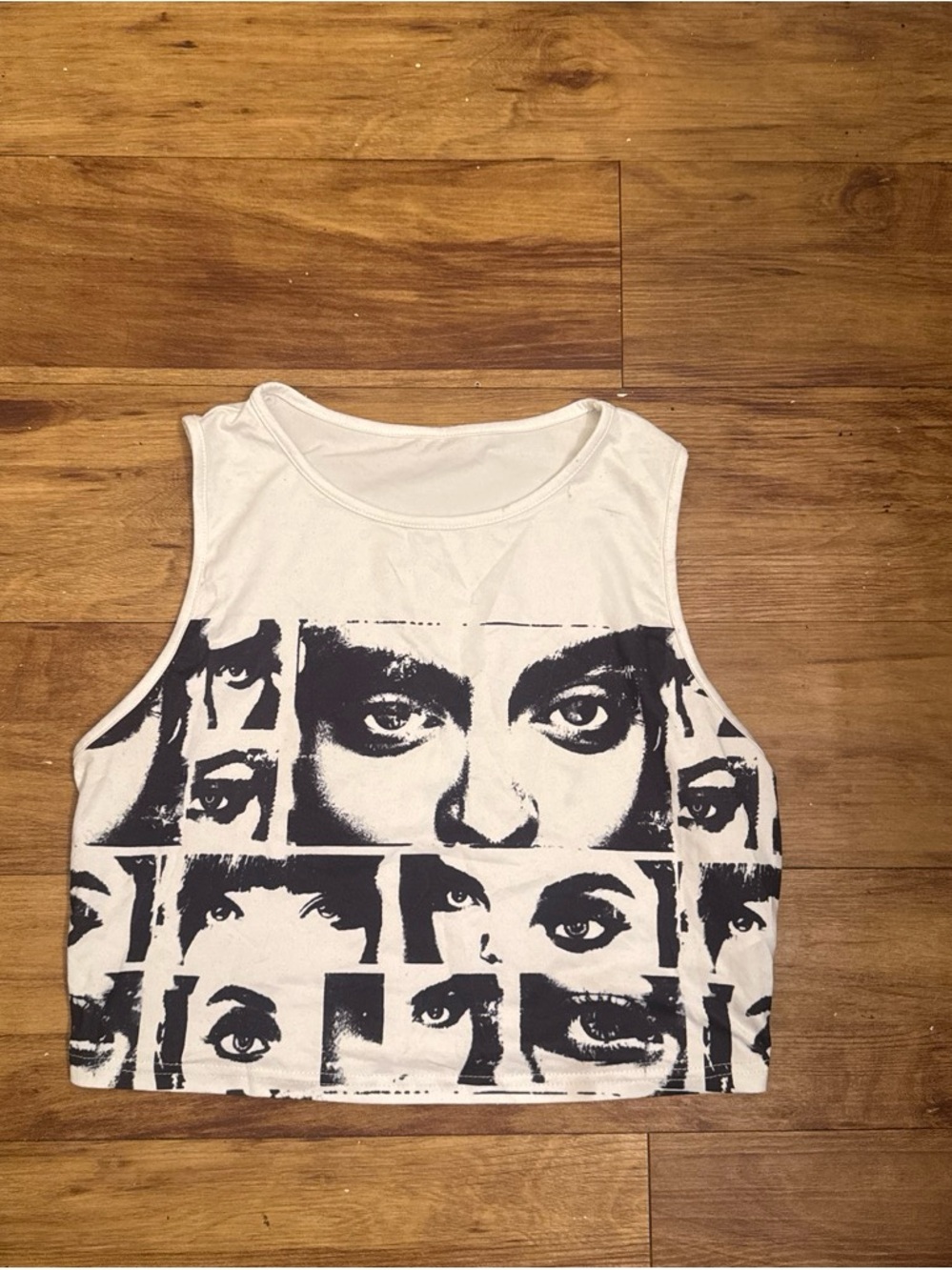 SHEIN White Crop Tank with Black Face-Print Graphics